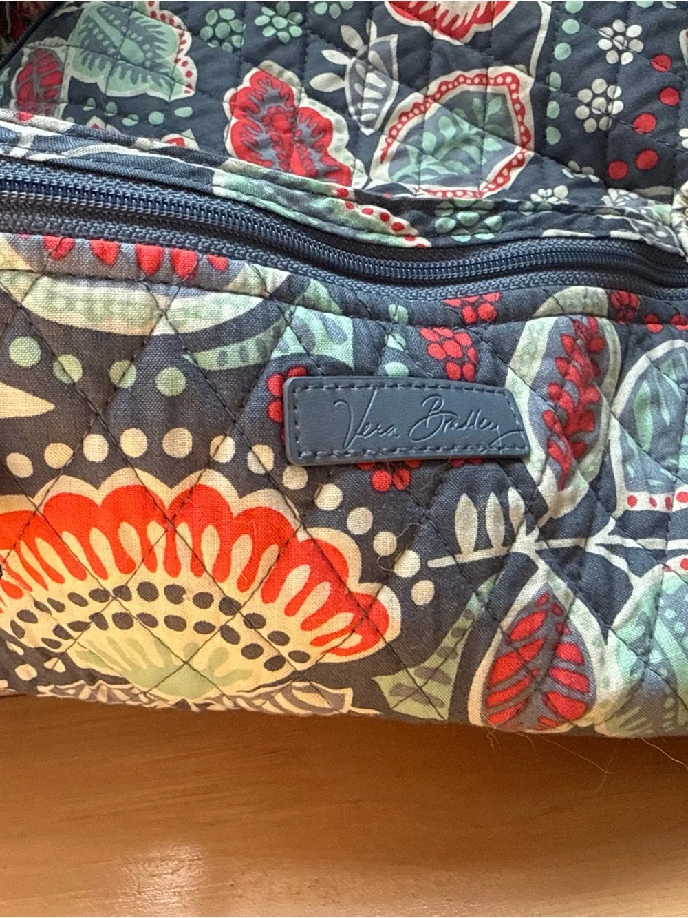 Vera Bradley Quilted Floral Tote in Navy, Red & Mint